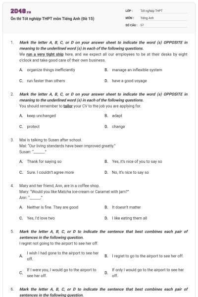 Ôn thi Tốt nghiệp THPT môn Tiếng Anh (Đề 15)