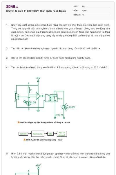 Chuyên đề Vật lí 11 CTST Bài 9. Thiết bị đầu ra có đáp án