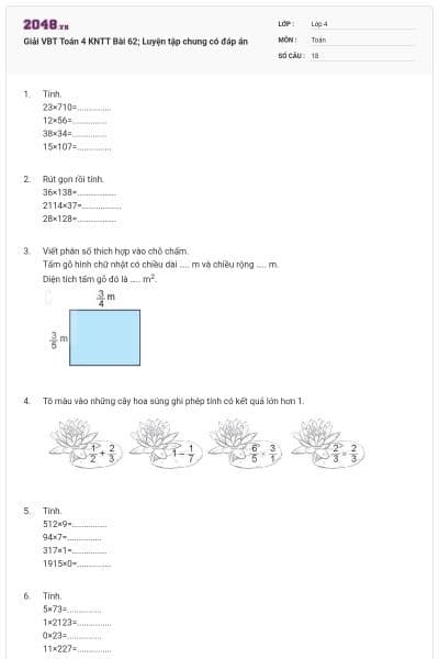 Giải VBT Toán 4 KNTT Bài 62; Luyện tập chung có đáp án