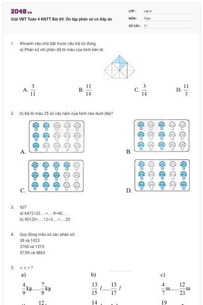 Giải VBT Toán 4 KNTT Bài 69: Ôn tập phân số có đáp án