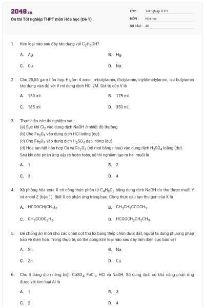 Ôn thi Tốt nghiệp THPT môn Hóa học (Đề 1)