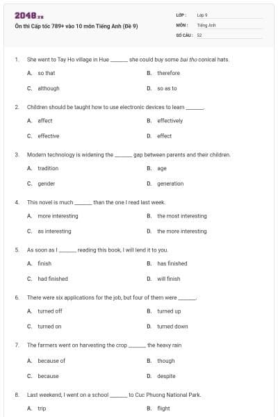 Ôn thi Cấp tốc 789+ vào 10 môn Tiếng Anh (Đề 9)