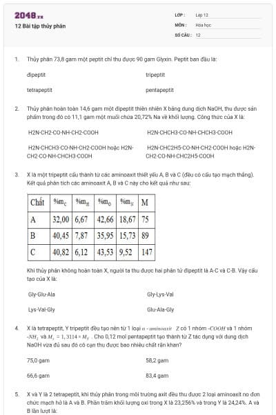 12 Bài tập thủy phân