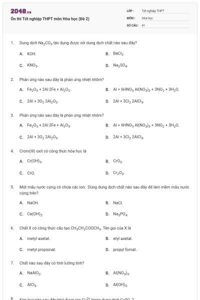 Ôn thi Tốt nghiệp THPT môn Hóa học (Đề 2)