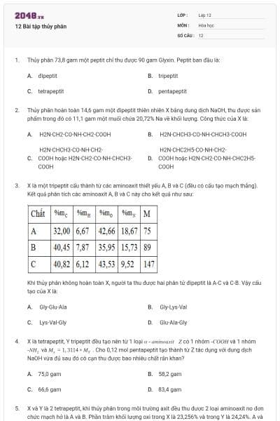 12 Bài tập thủy phân