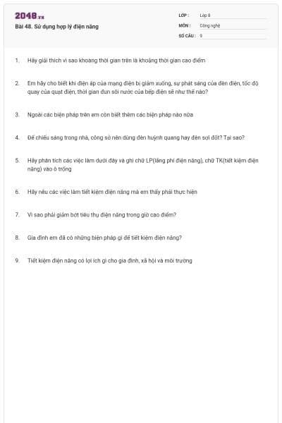Bài 48. Sử dụng hợp lý điện năng