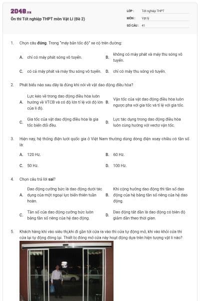 Ôn thi Tốt nghiệp THPT môn Vật Lí (Đề 2)