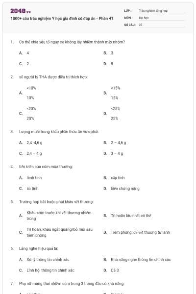 1000+ câu trắc nghiệm Y học gia đình có đáp án - Phần 41