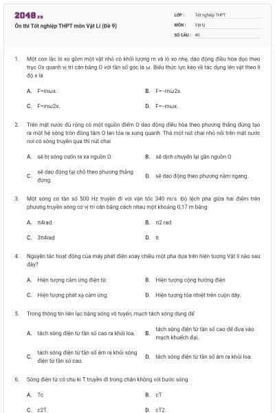 Ôn thi Tốt nghiệp THPT môn Vật Lí (Đề 9)