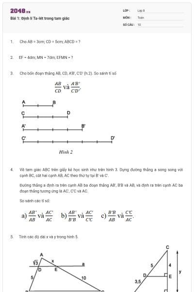 Bài 1: Định lí Ta-lét trong tam giác