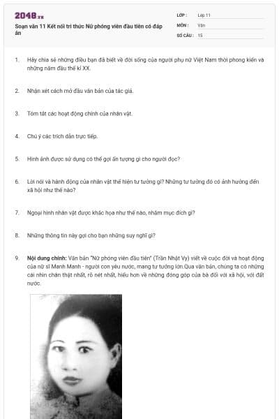 Soạn văn 11 Kết nối tri thức Nữ phóng viên đầu tiên có đáp án