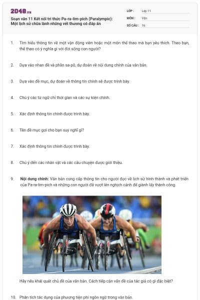 Soạn văn 11 Kết nối tri thức Pa-ra-lim-pích (Paralympic): Một lịch sử chữa lành những vết thương có đáp án