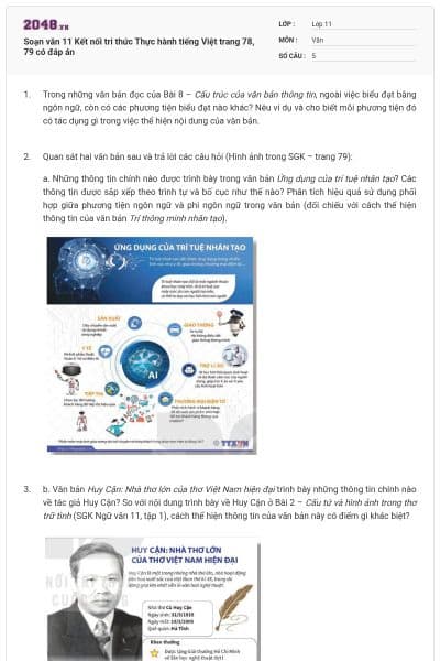 Soạn văn 11 Kết nối tri thức Thực hành tiếng Việt trang 78, 79 có đáp án