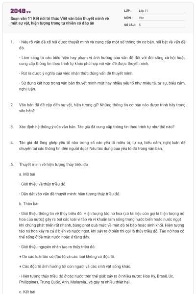 Soạn văn 11 Kết nối tri thức Viết văn bản thuyết minh về một sự vật, hiện tượng trong tự nhiên có đáp án