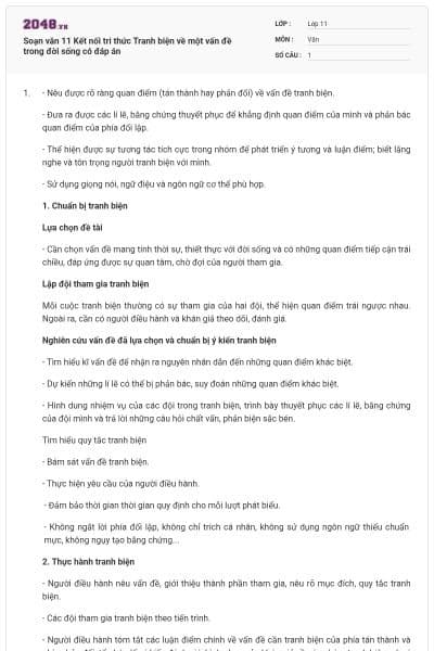 Soạn văn 11 Kết nối tri thức Tranh biện về một vấn đề trong đời sống có đáp án