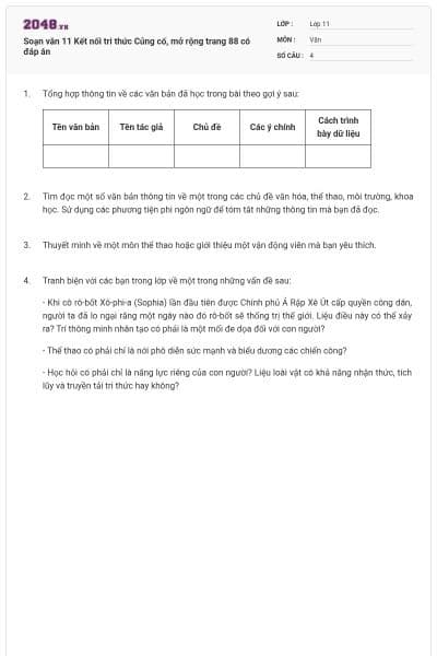 Soạn văn 11 Kết nối tri thức Củng cố, mở rộng trang 88 có đáp án