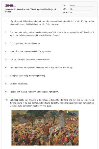 Soạn văn 11 Kết nối tri thức Văn tế nghĩa sĩ Cần Giuộc có đáp án