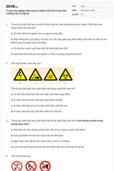 10 câu trắc nghiệm Khoa học tự nhiện 6 Kết nối tri thức Bài 2 (Đúng sai) có đáp án