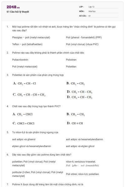 61 Câu hỏi lý thuyết