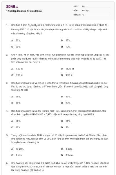 12 bài tập tổng hợp NH3 có lời giải