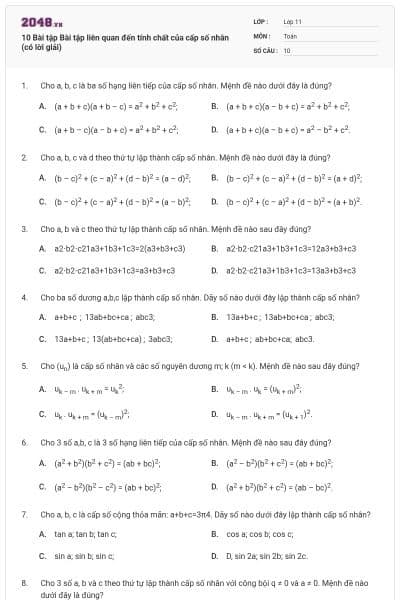 10 Bài tập Bài tập liên quan đến tính chất của cấp số nhân (có lời giải)