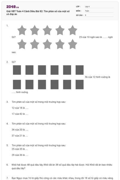 Giải VBT Toán 4 Cánh Diều Bài 82: Tìm phân số của một số có đáp án