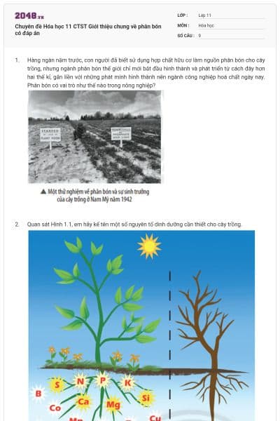 Chuyên đề Hóa học 11 CTST Giới thiệu chung về phân bón có đáp án