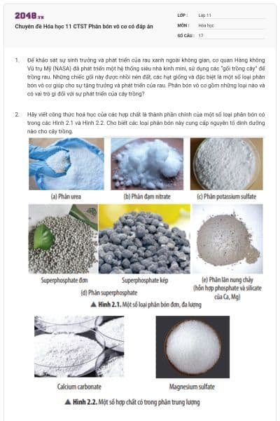 Chuyên đề Hóa học 11 CTST Phân bón vô cơ có đáp án