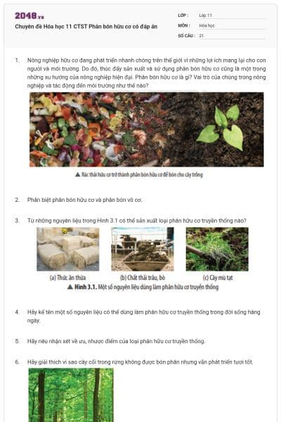 Chuyên đề Hóa học 11 CTST Phân bón hữu cơ có đáp án