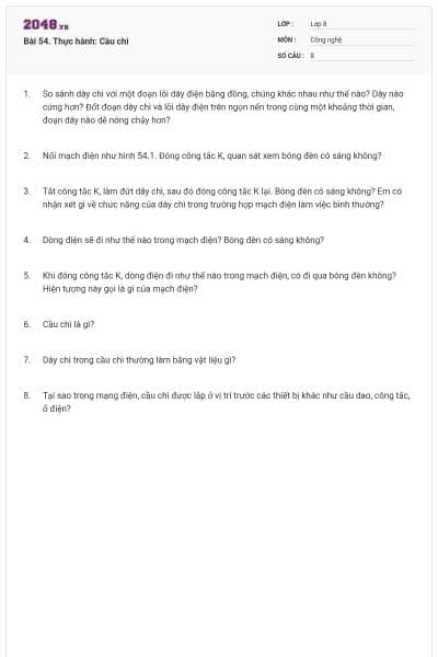 Bài 54. Thực hành: Cầu chì