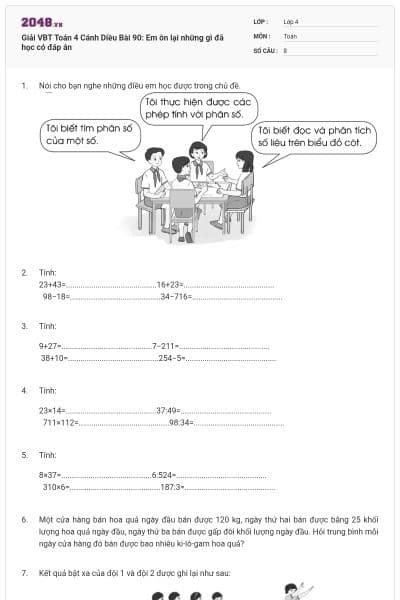 Giải VBT Toán 4 Cánh Diều Bài 90: Em ôn lại những gì đã học có đáp án