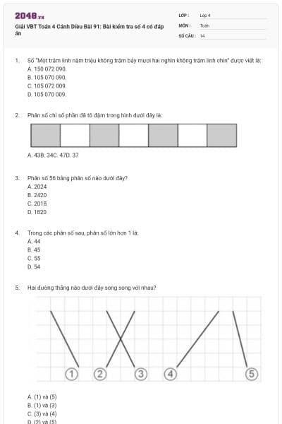 Giải VBT Toán 4 Cánh Diều Bài 91: Bài kiểm tra số 4 có đáp án
