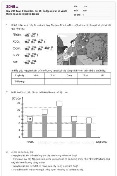 Giải VBT Toán 4 Cánh Diều Bài 95: Ôn tập về một số yếu tố thống kê và xác suất có đáp án