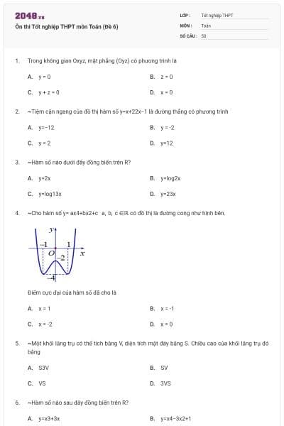Ôn thi Tốt nghiệp THPT môn Toán (Đề 6)