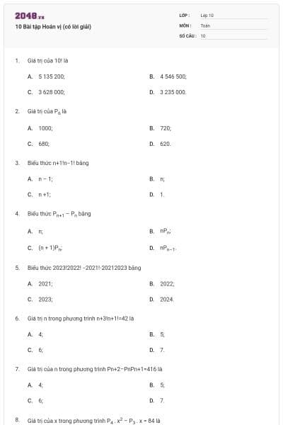10 Bài tập Hoán vị (có lời giải)