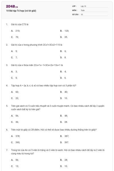 10 Bài tập Tổ hợp (có lời giải)