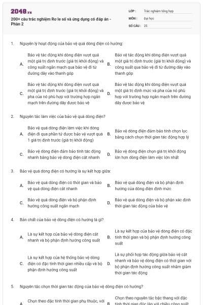 200+ câu trắc nghiệm Rơ le số và ứng dụng có đáp án - Phần 2