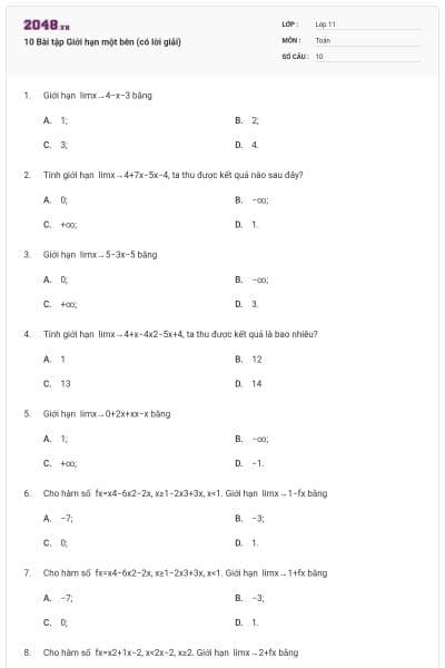 10 Bài tập Giới hạn một bên (có lời giải)