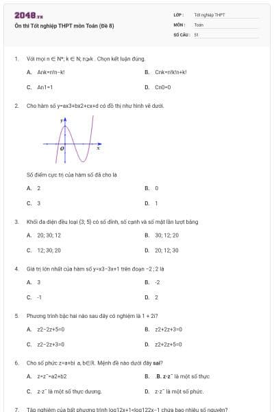 Ôn thi Tốt nghiệp THPT môn Toán (Đề 8)