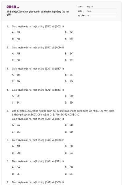 10 Bài tập Xác định giao tuyến của hai mặt phẳng (có lời giải)