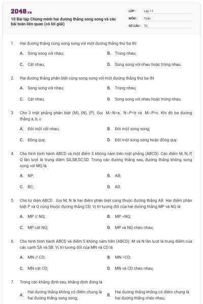 10 Bài tập Chứng minh hai đường thẳng song song và các bài toán liên quan (có lời giải)