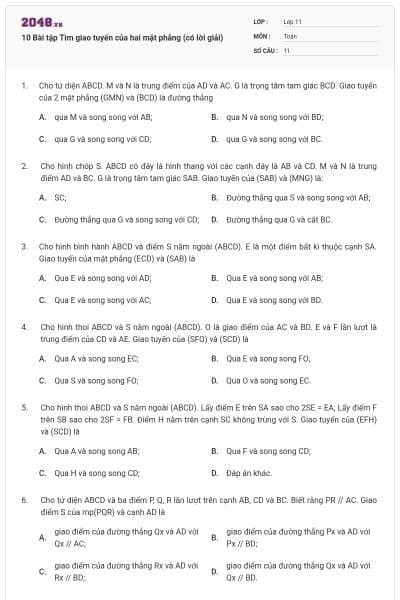 10 Bài tập Tìm giao tuyến của hai mặt phẳng (có lời giải)