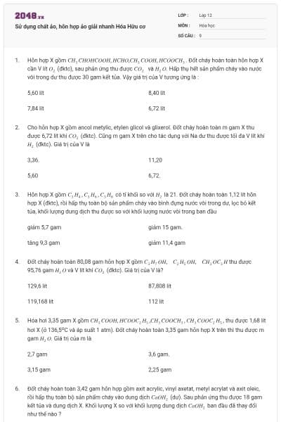 Sử dụng chất ảo, hỗn hợp ảo giải nhanh Hóa Hữu cơ