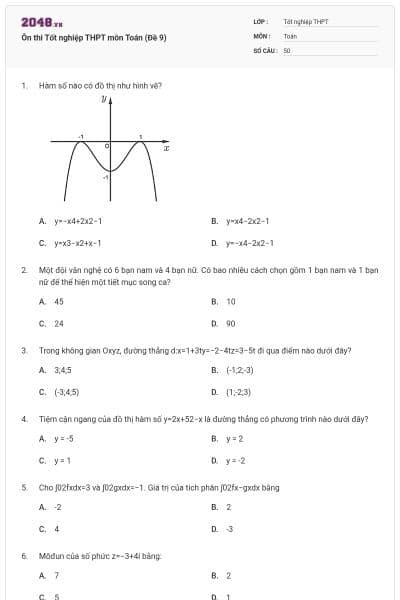 Ôn thi Tốt nghiệp THPT môn Toán (Đề 9)