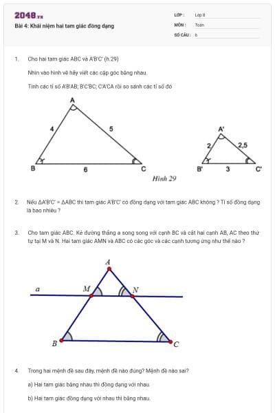 Bài 4: Khái niệm hai tam giác đồng dạng