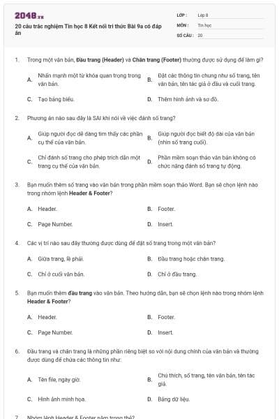 20 câu trắc nghiệm Tin học 8 Kết nối tri thức Bài 9a có đáp án