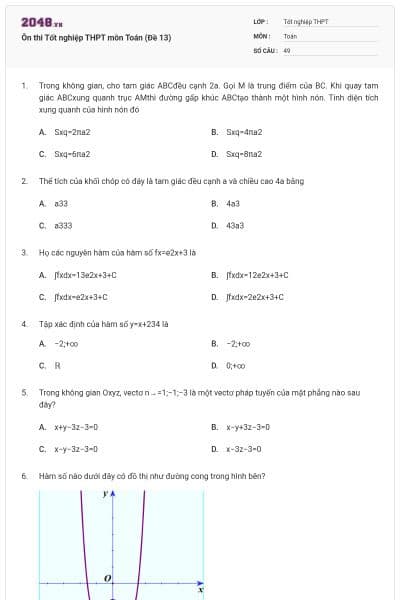 Ôn thi Tốt nghiệp THPT môn Toán (Đề 13)