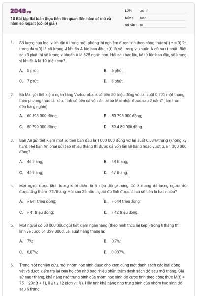 10 Bài tập Bài toán thực tiễn liên quan đến hàm số mũ và hàm số lôgarit (có lời giải)