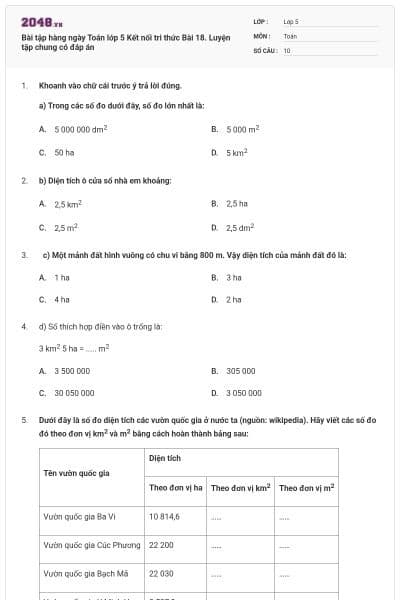 Bài tập hàng ngày Toán lớp 5 Kết nối tri thức Bài 18. Luyện tập chung có đáp án