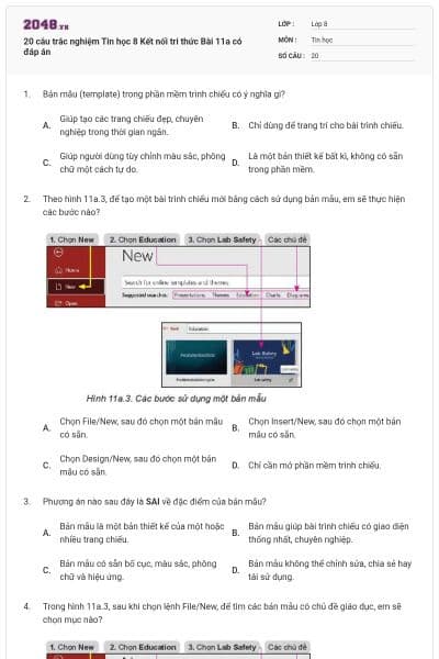 20 câu trắc nghiệm Tin học 8 Kết nối tri thức Bài 11a có đáp án